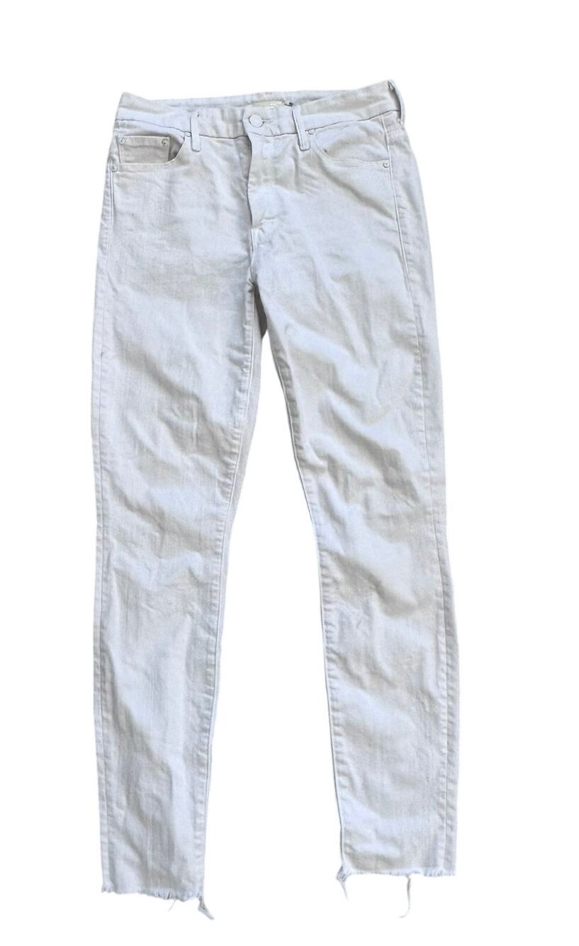 Mother Denim High Waisted Looker Ankle Fray Stayin' Alive Jeans White 26